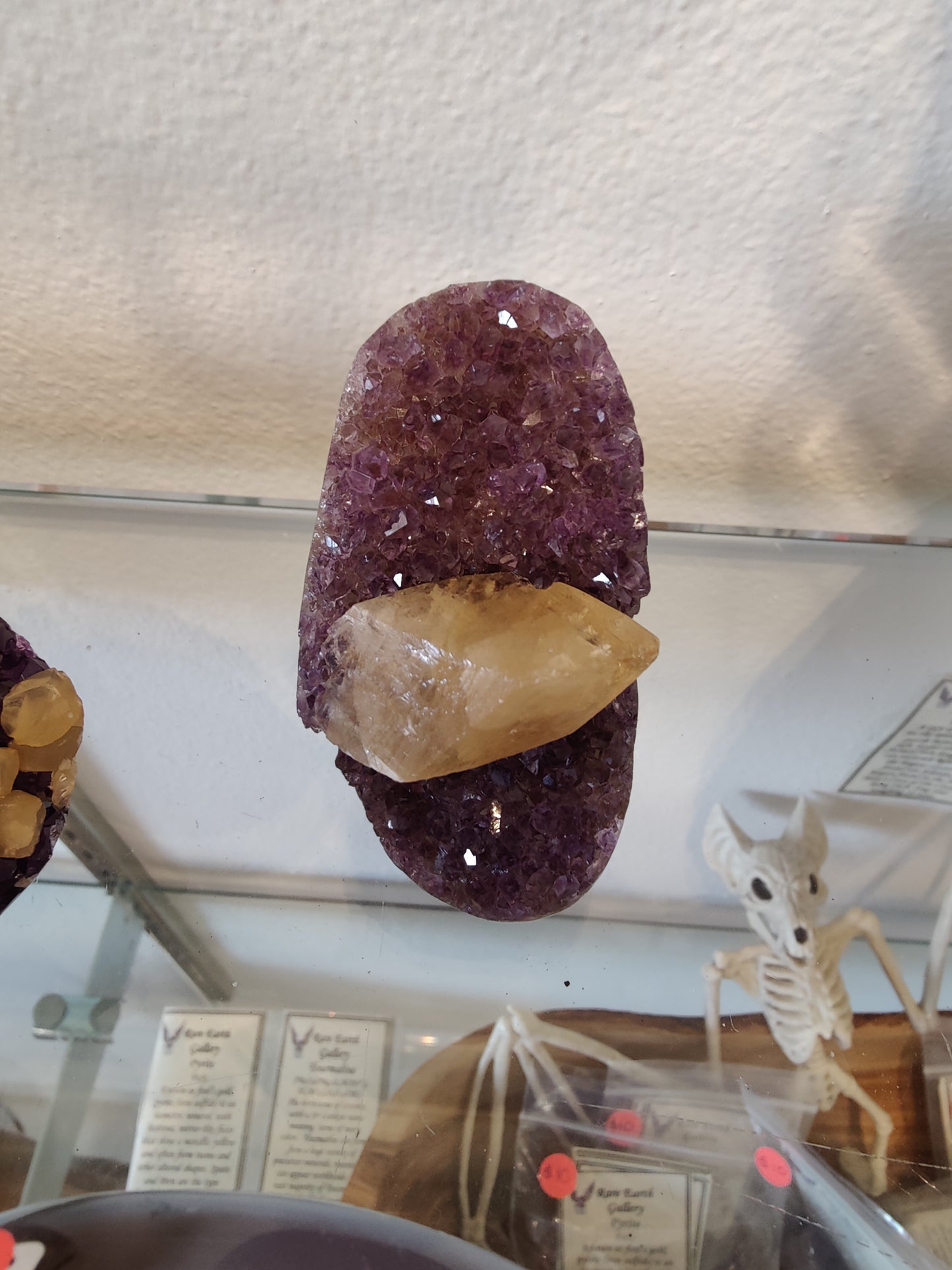 Amethyst with Golden Calcite Crystal Inclusion Geode Sculpture