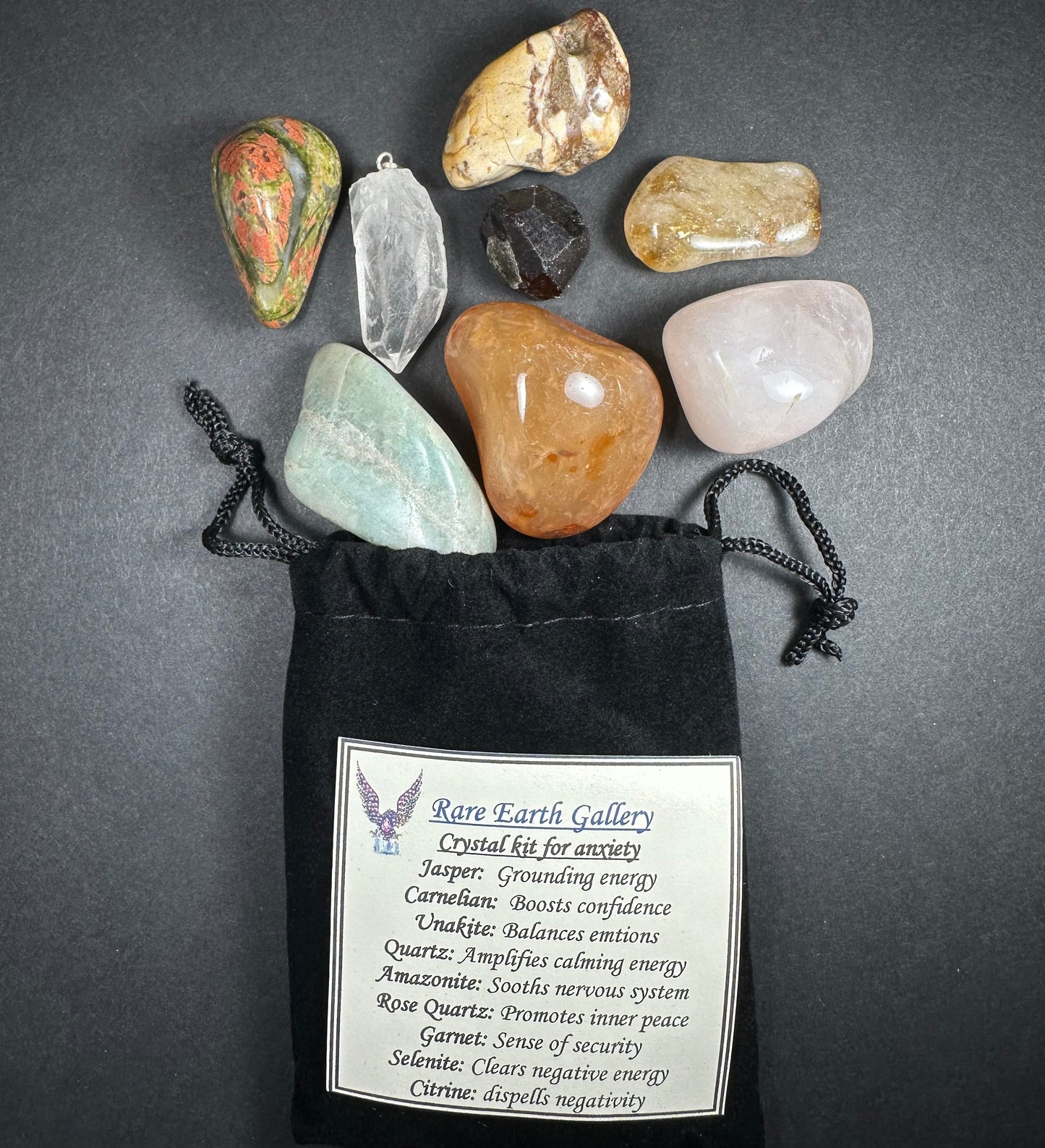 Crystal Healing Kit with Felt Pouch - Anxiety