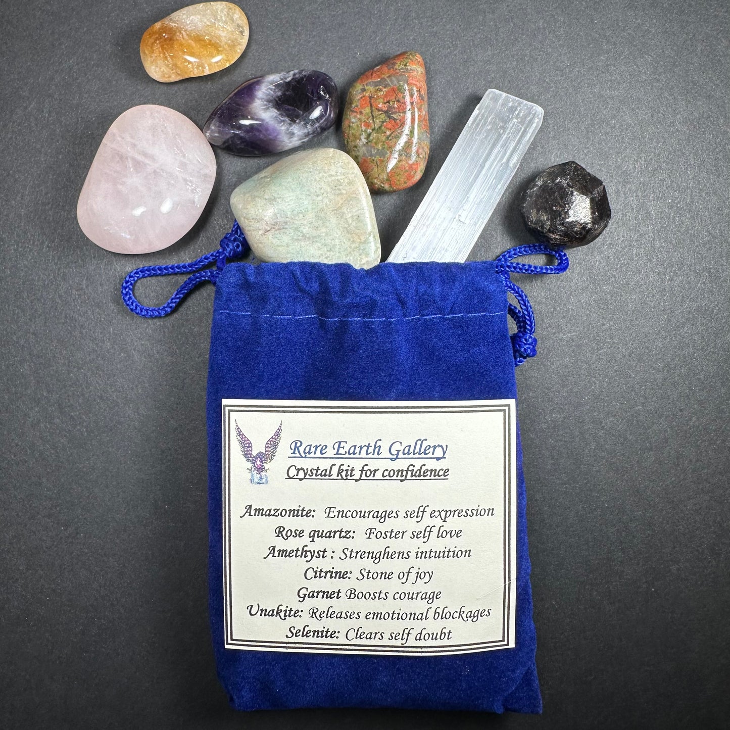 Crystal Healing Kit with Felt Pouch - Confidence