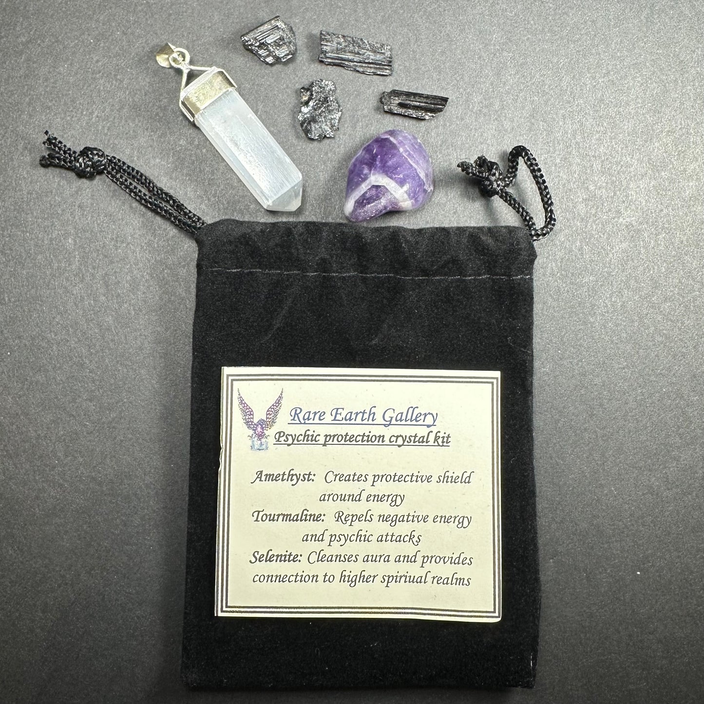 Crystal Healing Kit with Felt Pouch - Protection