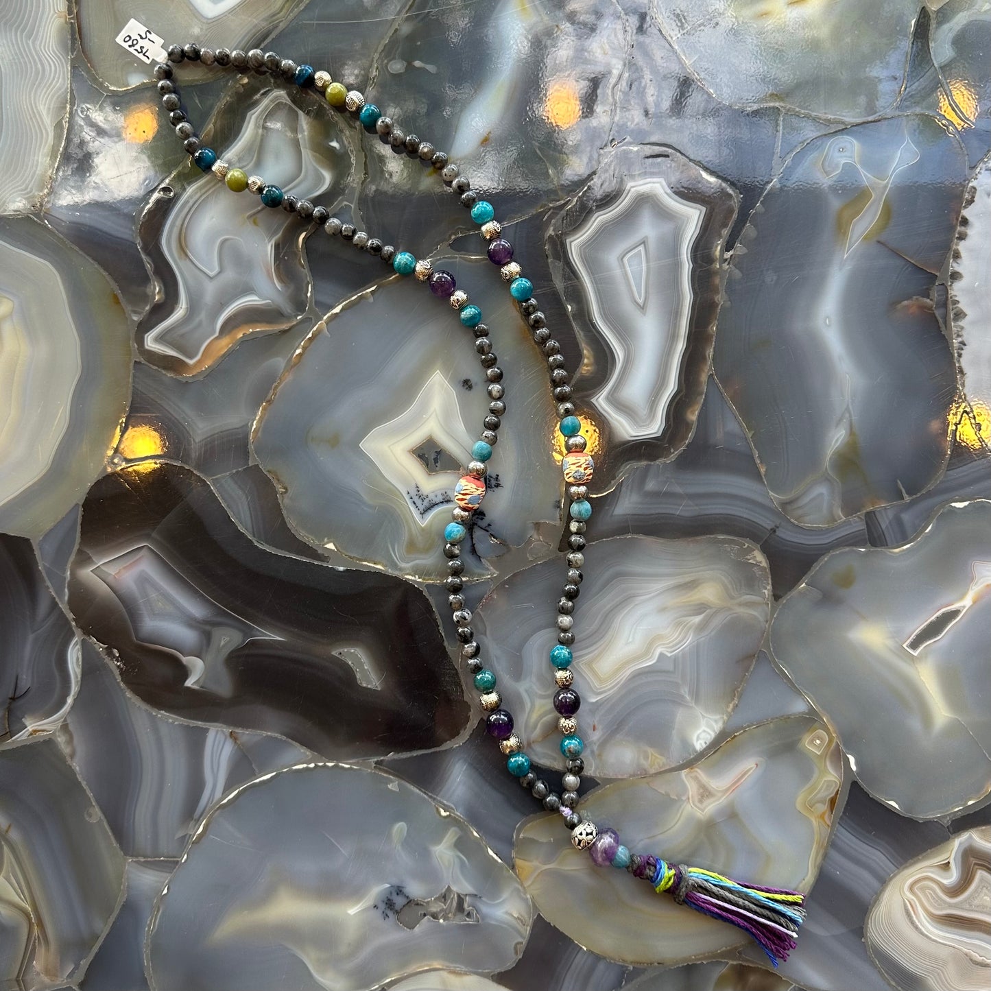 Larvikite Mala with Mixed Stone Beads