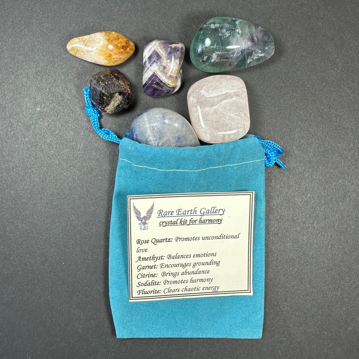 Crystal Healing Kit with Felt Pouch - Harmony