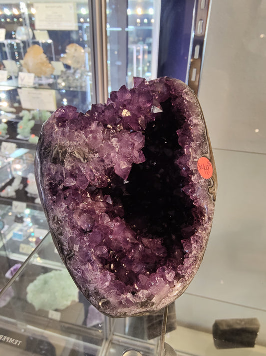 Polished Amethyst Geode with Stalactite Formation Sculpture