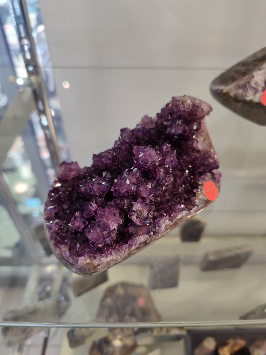 Polished Amethyst Geode with Stalactite Formations Sculpture