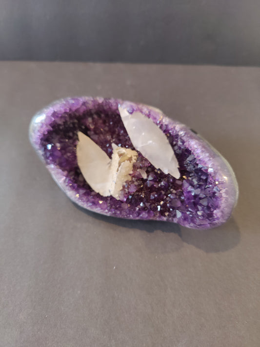 Amethyst with Calcite Crystal Inclusions Geode Sculpture