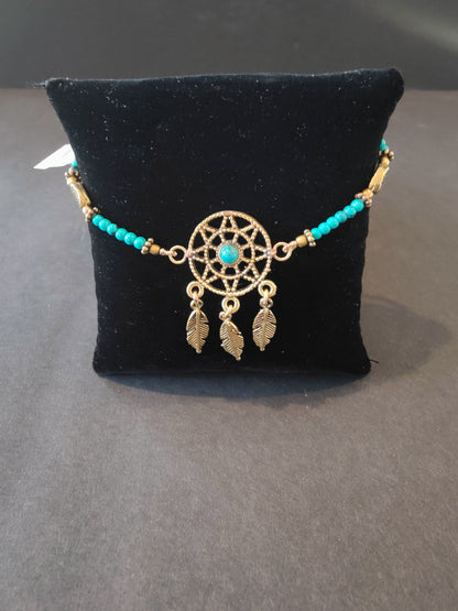 Brass and Bead Bracelet with Charm