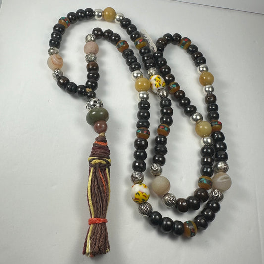 Brown Yak Bone Mala with Mixed Stone Beads