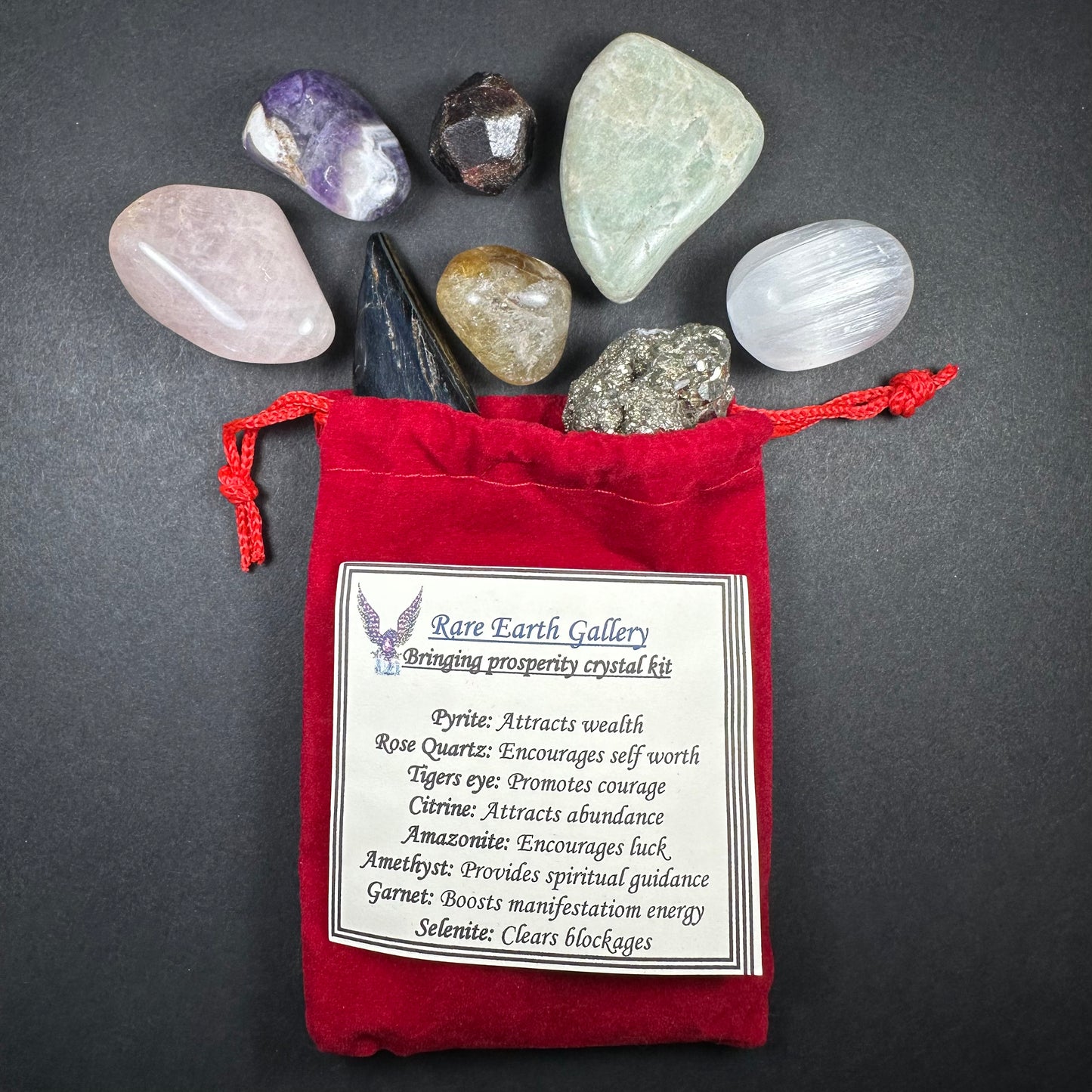 Crystal Healing Kit with Felt Pouch - Prosperity