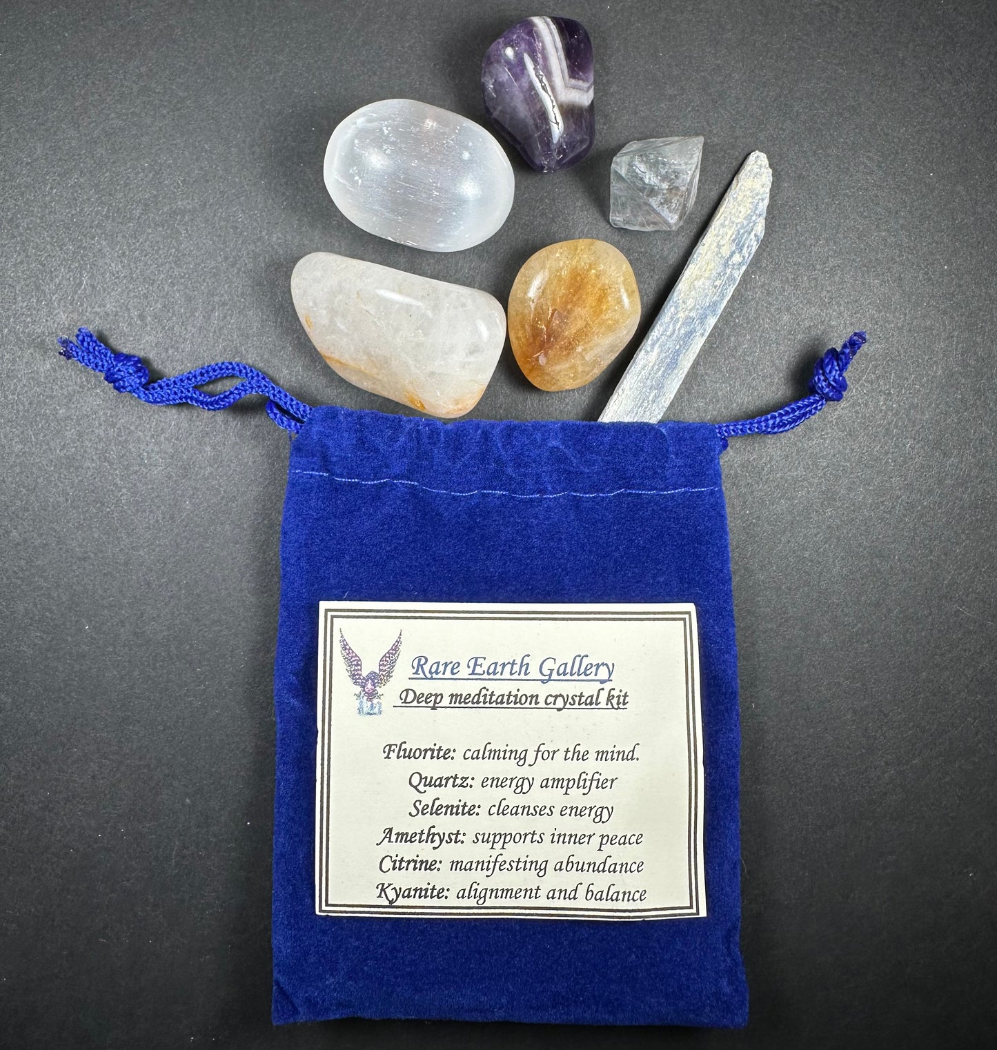 Crystal Healing Kit with Felt Pouch - Meditation