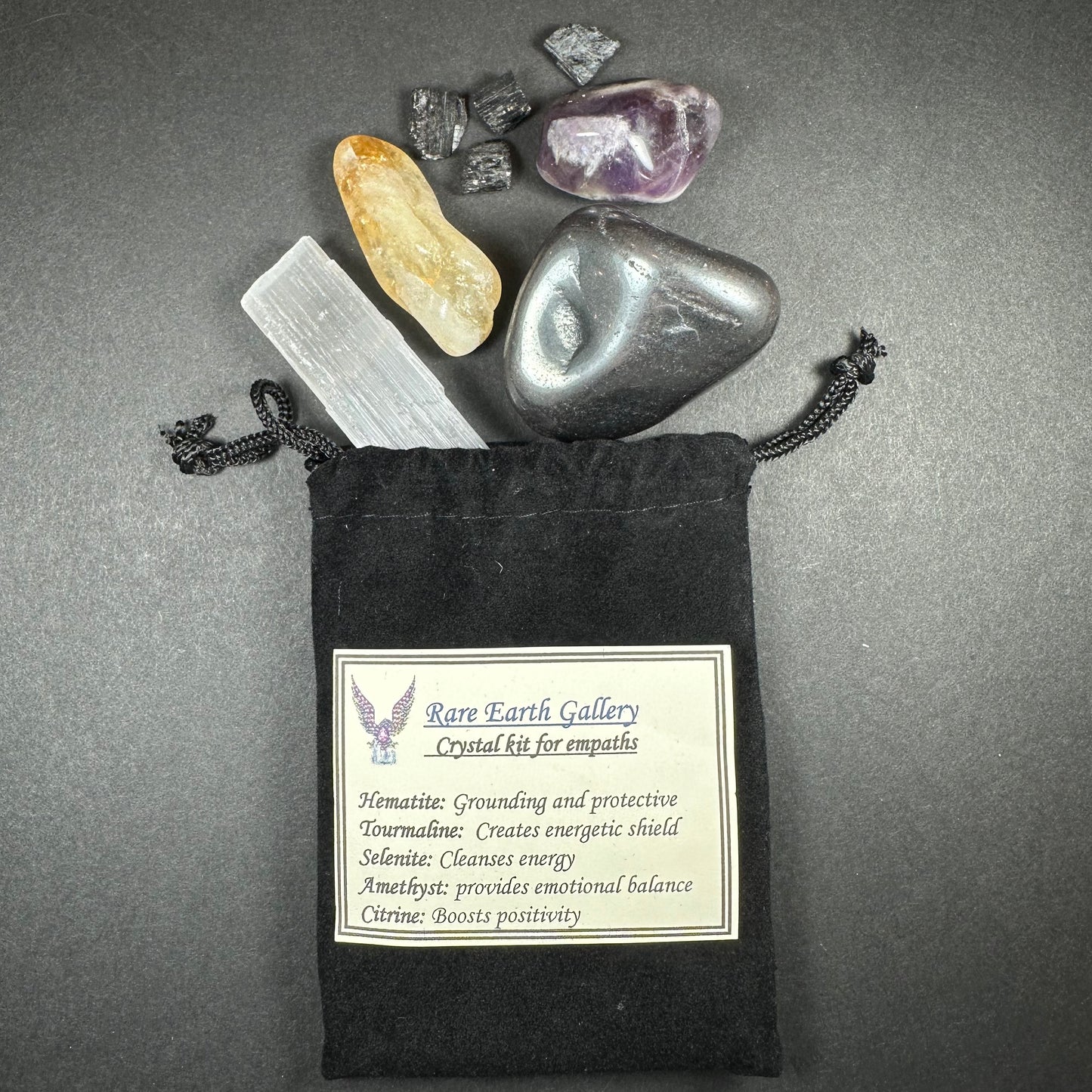 Crystal Healing Kit with Felt Pouch - Empath