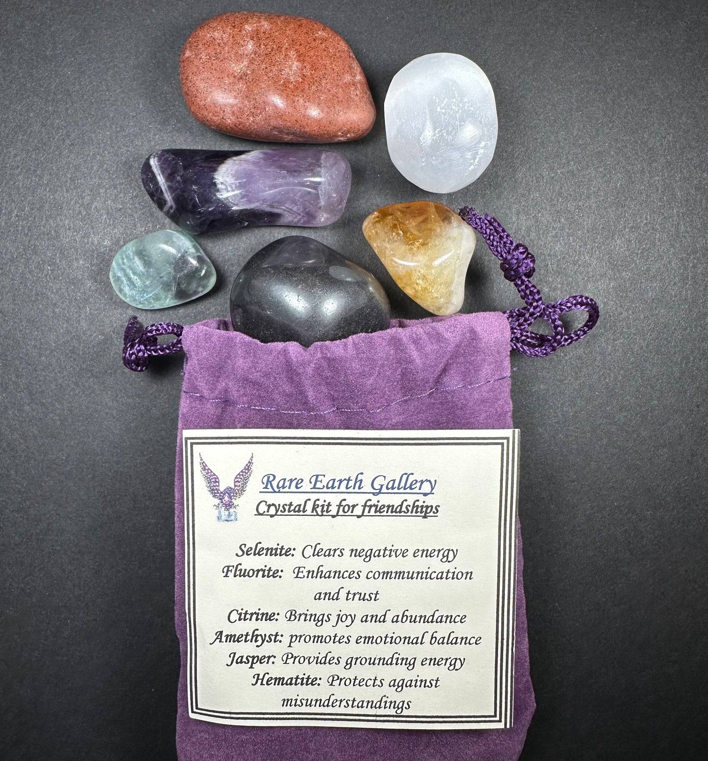 Crystal Healing Kit with Felt Pouch - Friendship