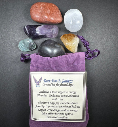 Crystal Healing Kit with Felt Pouch - Friendship