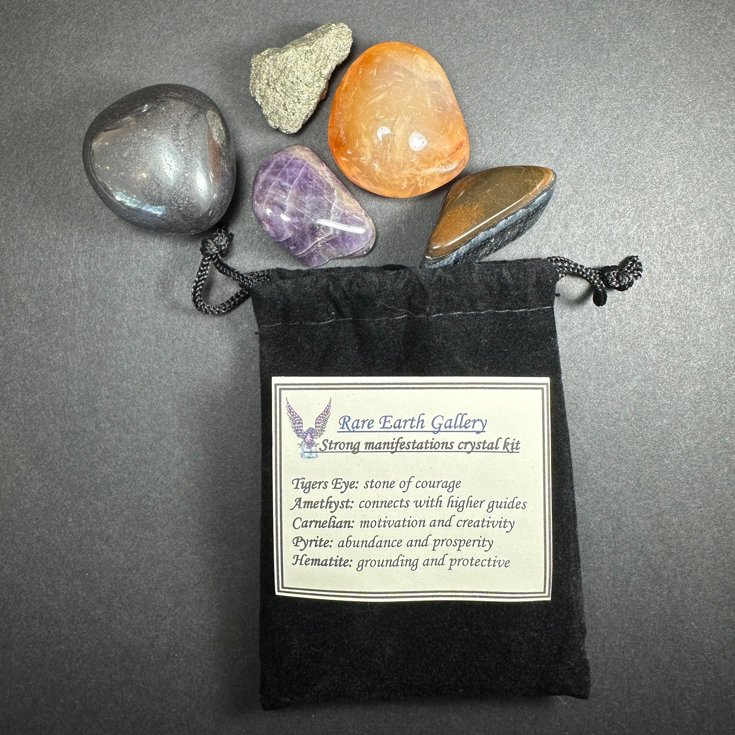 Crystal Healing Kit with Felt Pouch - Manifest