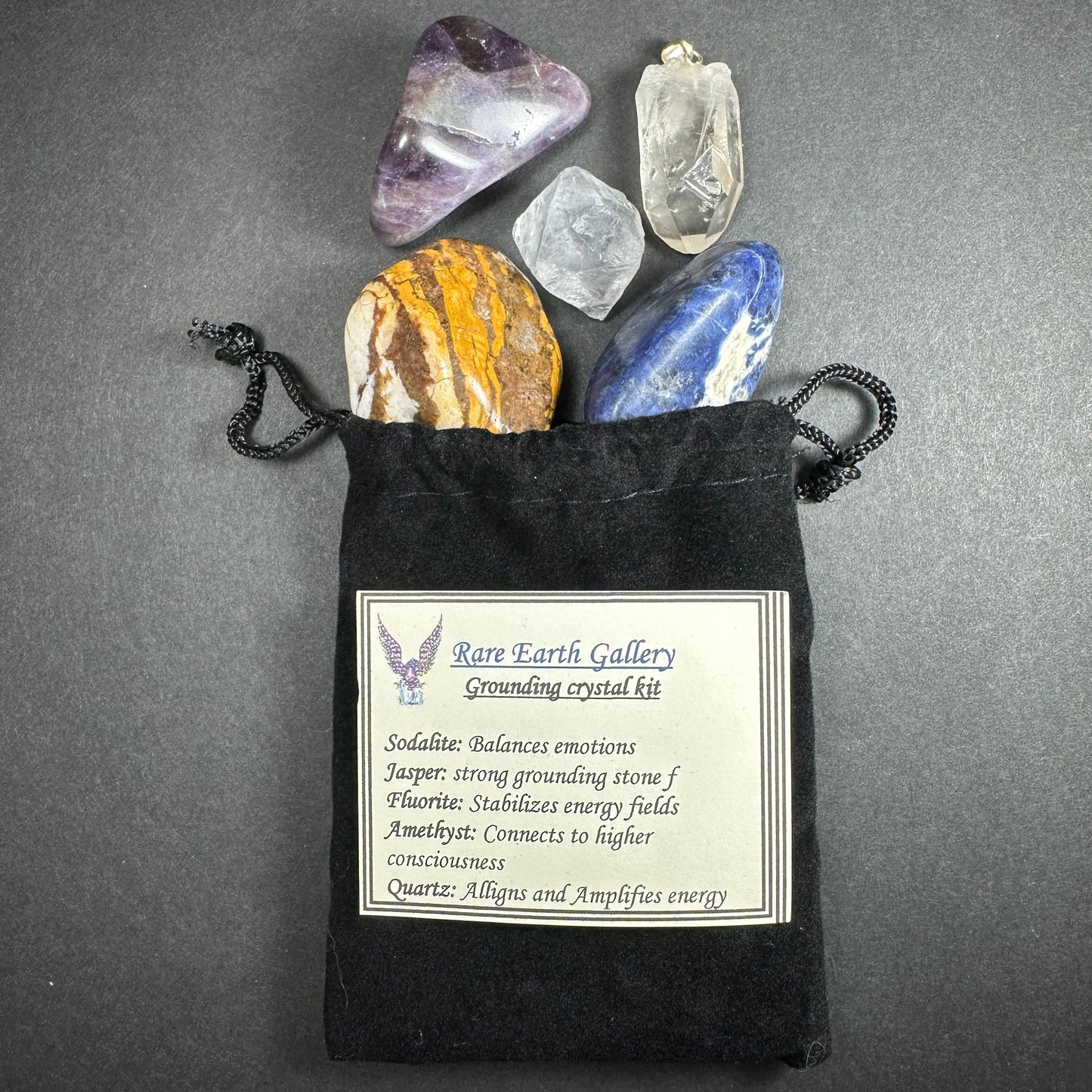 Crystal Healing Kit with Felt Pouch - Grounding