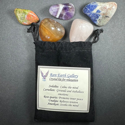 Crystal Healing Kit with Felt Pouch - Relax