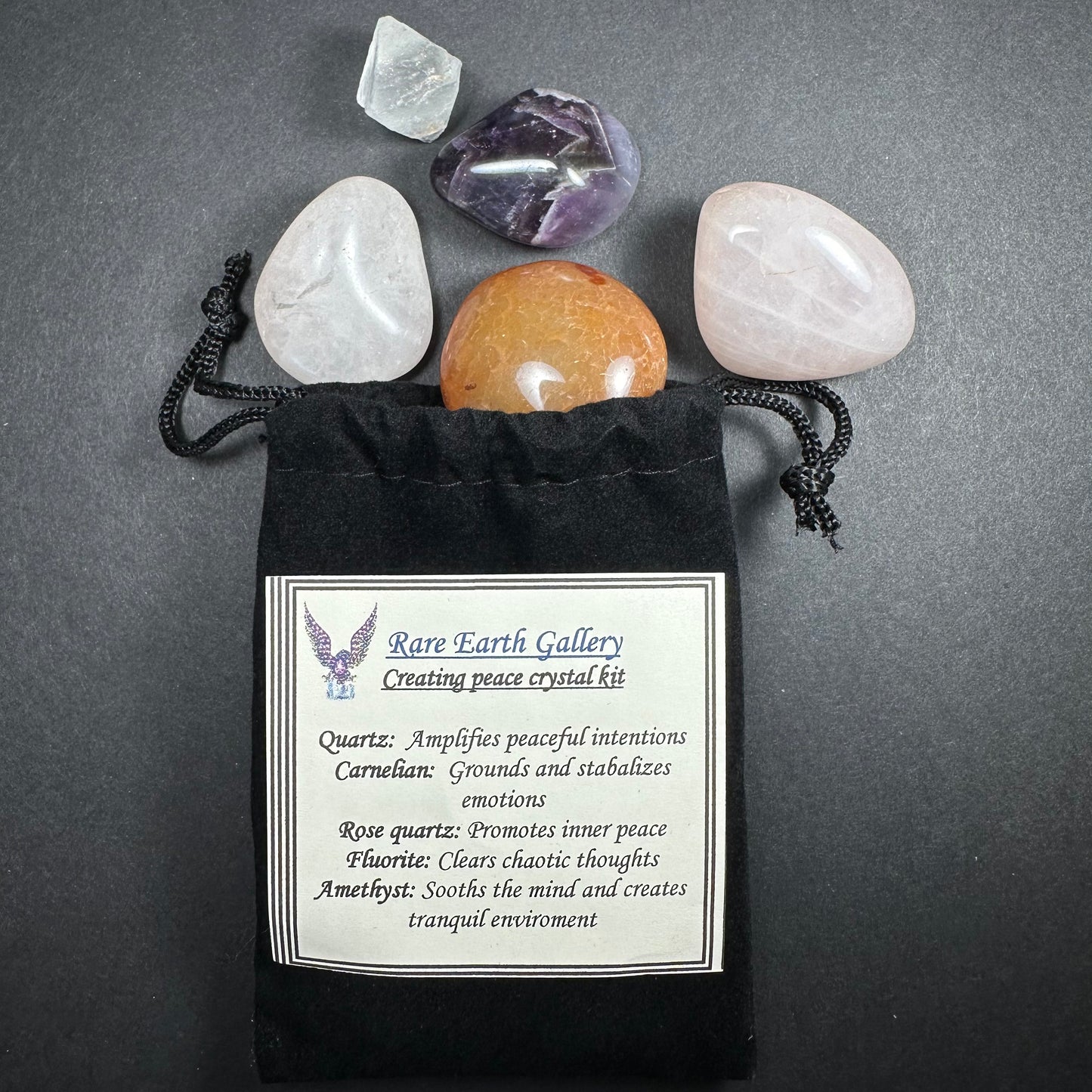 Crystal Healing Kit with Felt Pouch - Peace