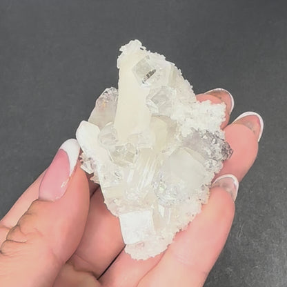 Clear Apophyllite Cluster with White Stilbite on Chalceedony from India