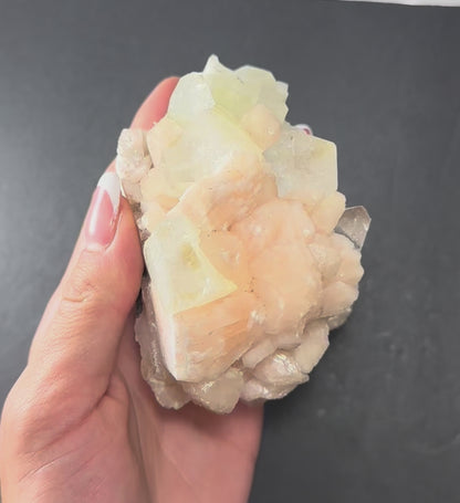 Green & Clear Apophyllite with Peach Stilbite on Matrix from India