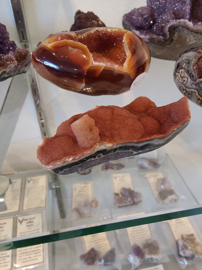 Polished Amethyst Geode with Chalcedony Stalactite Formation Sculpture